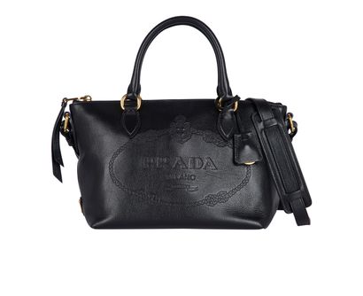 Prada Embossed Logo Small Tote, front view